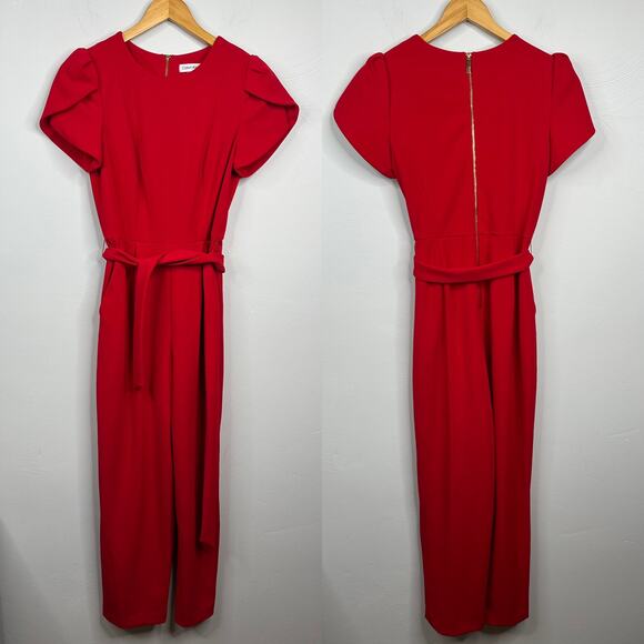 Calvin Klein Red Tulip-Sleeve Cropped Jumpsuit - Picture 3 of 9
